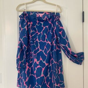 Lilly Pulitzer Blue and Pink Off-Shoulder Dress size M